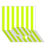 Vertical Stripes - White and Fluorescent Yellow Circle Bottom 3D Greeting Card (7x5)