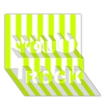 Vertical Stripes - White and Fluorescent Yellow You Rock 3D Greeting Card (7x5)
