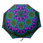 Star Of Leaves, Abstract Magenta Green Forest Folding Umbrellas Star Of Leaves, Abstract Magenta Green Forest Folding Umbrellas