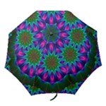 Star Of Leaves, Abstract Magenta Green Forest Folding Umbrellas