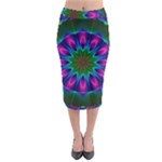 Star Of Leaves, Abstract Magenta Green Forest Midi Pencil Skirt