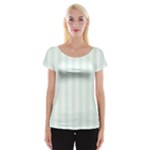 Vertical Stripes - White and Pale Green Women s Cap Sleeve Top