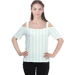 Vertical Stripes - White and Pale Green Women s Cutout Shoulder Tee