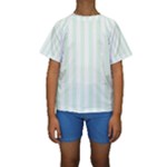Vertical Stripes - White and Pale Green Kid s Short Sleeve Swimwear