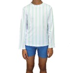 Vertical Stripes - White and Pale Green Kid s Long Sleeve Swimwear