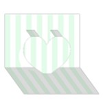 Vertical Stripes - White and Pale Green Heart 3D Greeting Card (7x5)