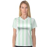 Vertical Stripes - White and Pastel Green Women s V-Neck Sport Mesh Tee