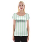 Vertical Stripes - White and Pastel Green Women s Cap Sleeve Top