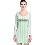 Vertical Stripes - White and Pastel Green Long Sleeve Velvet Bodycon Dress