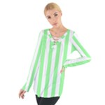 Vertical Stripes - White and Light Green Women s Tie Up Tee