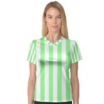 Vertical Stripes - White and Light Green Women s V-Neck Sport Mesh Tee