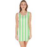 Vertical Stripes - White and Light Green Bodycon Dress