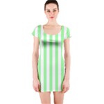 Vertical Stripes - White and Light Green Short Sleeve Bodycon Dress