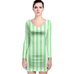 Vertical Stripes - White and Light Green Long Sleeve Bodycon Dress
