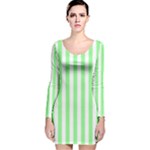 Vertical Stripes - White and Light Green Long Sleeve Velvet Bodycon Dress