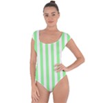 Vertical Stripes - White and Light Green Short Sleeve Leotard (Ladies)