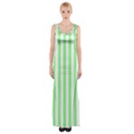 Vertical Stripes - White and Light Green Maxi Thigh Split Dress