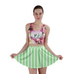 Vertical Stripes - White and Light Green Mini Skirt