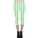 Vertical Stripes - White and Light Green Capri Leggings
