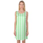 Vertical Stripes - White and Light Green Sleeveless Satin Nightdress