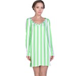 Vertical Stripes - White and Light Green Long Sleeve Nightdress