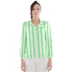Vertical Stripes - White and Light Green Wind Breaker (Women)