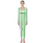 Vertical Stripes - White and Light Green Long Sleeve Catsuit