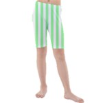 Vertical Stripes - White and Light Green Kid s Mid Length Swim Shorts