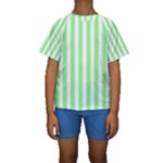 Vertical Stripes - White and Light Green Kid s Short Sleeve Swimwear