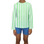 Vertical Stripes - White and Light Green Kid s Long Sleeve Swimwear