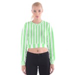 Vertical Stripes - White and Light Green Women s Cropped Sweatshirt