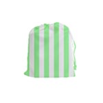 Vertical Stripes - White and Light Green Drawstring Pouch (M)