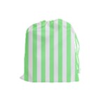 Vertical Stripes - White and Light Green Drawstring Pouch (L)