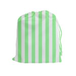 Vertical Stripes - White and Light Green Drawstring Pouch (XL)