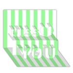 Vertical Stripes - White and Light Green Miss You 3D Greeting Card (7x5)