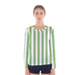 Vertical Stripes - White and Dollar Bill Green Women s Long Sleeve T-shirt