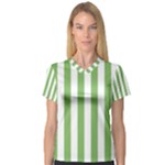 Vertical Stripes - White and Dollar Bill Green Women s V-Neck Sport Mesh Tee