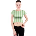 Vertical Stripes - White and Dollar Bill Green Crew Neck Crop Top