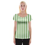 Vertical Stripes - White and Dollar Bill Green Women s Cap Sleeve Top
