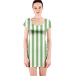 Vertical Stripes - White and Dollar Bill Green Short Sleeve Bodycon Dress