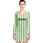 Vertical Stripes - White and Dollar Bill Green Long Sleeve Velvet Bodycon Dress