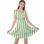 Vertical Stripes - White and Dollar Bill Green Cap Sleeve Dress