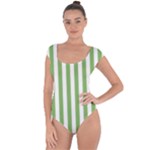 Vertical Stripes - White and Dollar Bill Green Short Sleeve Leotard (Ladies)