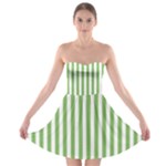 Vertical Stripes - White and Dollar Bill Green Strapless Bra Top Dress