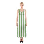 Vertical Stripes - White and Dollar Bill Green Full Print Maxi Dress
