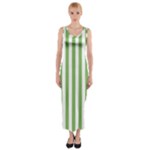 Vertical Stripes - White and Dollar Bill Green Fitted Maxi Dress