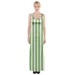 Vertical Stripes - White and Dollar Bill Green Maxi Thigh Split Dress