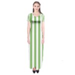 Vertical Stripes - White and Dollar Bill Green Short Sleeve Maxi Dress