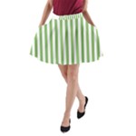 Vertical Stripes - White and Dollar Bill Green A-Line Pocket Skirt