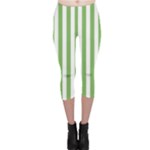 Vertical Stripes - White and Dollar Bill Green Capri Leggings